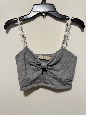 Elodie Daisy Strap Bow Front Crop Top Bralette Gray Women’s Small